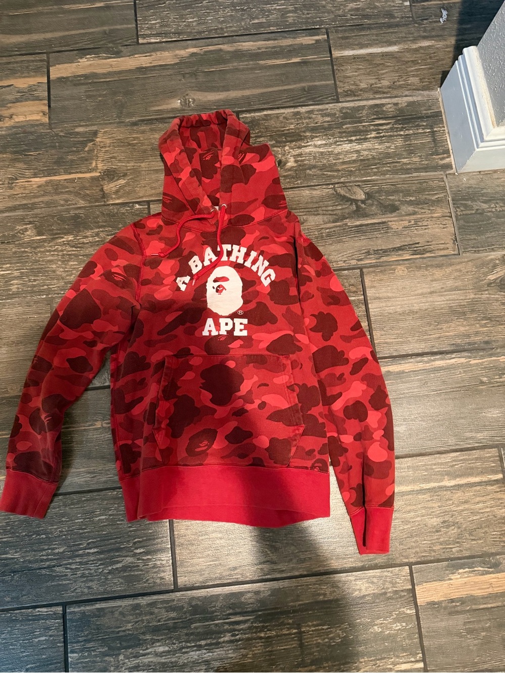 Bape Red Camo Crewneck Hoodie with Ape Logo